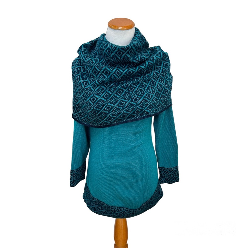 Alpaca Peru Peruvian‎ Cusco Shawl Neck Teal Blue Sweater Women’s Sz Small